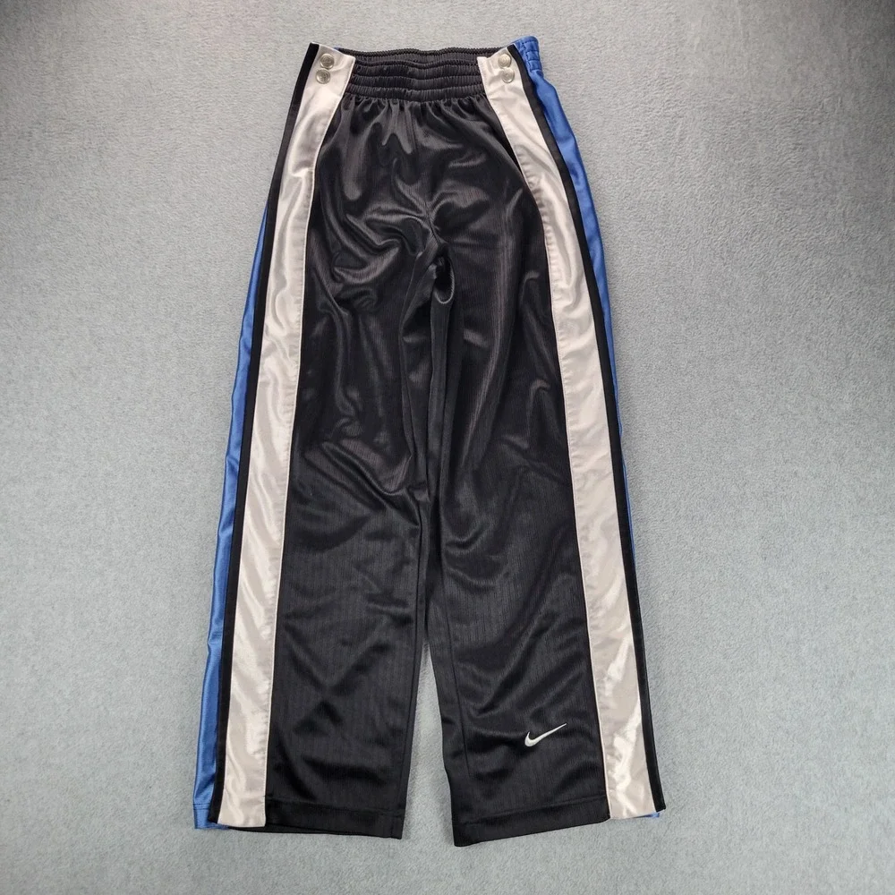 Nike‎ Kids Vintage Tear Away Track Pants Black Blue Snap Side Warmup L 14-16